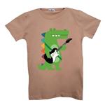 تی شرت بچگانه مدل دایناسور گیتاریست رنگ کرم