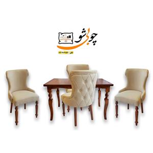 میز ناهار خوری 4 نفره مدل مهره ای قابل ست با صندلی گوش بریده