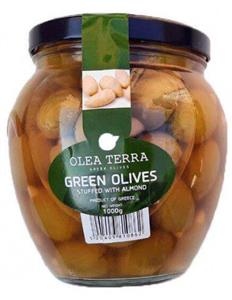 زیتون سبز یونانی پر شده با مغز بادام گریک الیو 1000 گرمی Greek Olive Almond Stuffed Green Olives