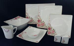 سرویس چینی پردیس 6 نفره چهار گوش گل آرایی نانسی کد 253