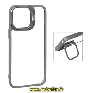 قاب گوشی iPhone 15 Pro Max آیفون اورجینال متال کیس Metal اورجینال CASE PRO طرح پشت طلق شفاف دور سیلیکونی استندشو رنگ تیتانیومی کد 34