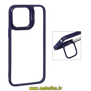 قاب گوشی iPhone 15 Pro Max آیفون اورجینال متال کیس Metal اورجینال CASE PRO طرح پشت طلق شفاف دور سیلیکونی استندشو رنگ سرمه ای کد 129