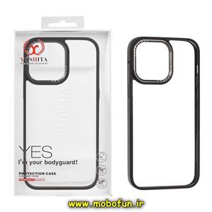 قاب گوشی iPhone 15 Pro Max آیفون طرح پشت طلق شفاف دور سیلیکونی اورجینال فلزی متال کیس Metal Case کربن برند YOSHITA مشکی خاکستری کد 107