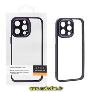 قاب گوشی iPhone 15 Pro Max آیفون طرح پشت طلق شفاف دور سیلیکونی اورجینال فلزی متال کیس Metal Case برند FOCUS PIXEL بنفش کد 98