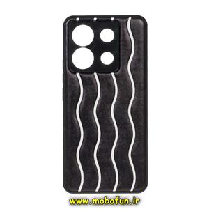 قاب گوشی Redmi Note 13 Pro 5G - Poco X6 شیائومی طرح دار پافر چرمی محافظ لنز دار راه راه مشکی کد 110