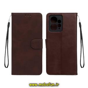 کیف گوشی Redmi Note 12 4G شیائومی مگنتی طرح چرم کتابی محافظ لنزدار بنددار قهوه ای کد 608