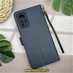 کیف گوشی Redmi Note 12S شیائومی مگنتی طرح چرم کتابی محافظ لنزدار بند چرمی سرمه ای کد 308