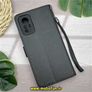 کیف گوشی Redmi Note 12S شیائومی مگنتی طرح چرم کتابی محافظ لنزدار بند چرمی مشکی کد 309