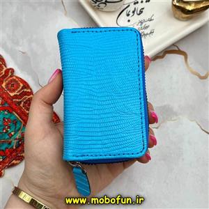 جاکارتی چرم طبیعی آکاردئونی دور زیپ کروکو آبی روشن کد 10