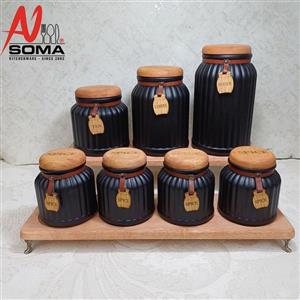 سرویس پاسماوری ۷ پارچه سوما مدل بلور با استند چوبی (مشکی) 