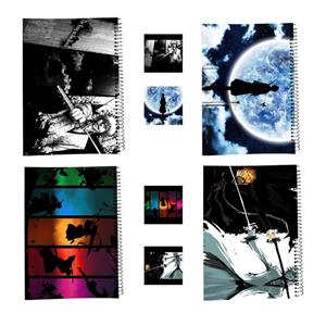 دفتر مشق 100 برگ طرح بلیچ کد a1 به همراه برچسب مجموعه 8 عددی