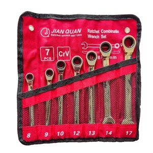 آچار یکسر تخت و یکسر رینگی جغجغه ای جیان کوان مدل RATCHET COMBINATIO WRENCH SET 07 مجموعه 7 عددی