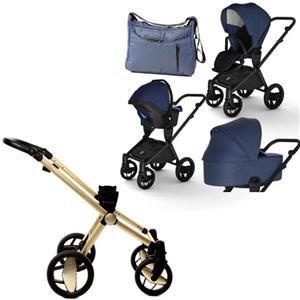 ست کالسکه نوزاد اینوکتوس invictus v-pram مدل Blue Lagoon  با فریم Gold 