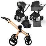 ست کالسکه نوزاد اینوکتوس invictus v-pram مدل Black Pearl با فریم Light Wood