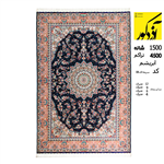 فرش ماشینی آذردکور نخ ابریشمی 1500شانه،4500تراکم،سرمه ای 08