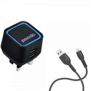 شارژر دیواری پرودو مدل PD-0203L-BK به همراه کابل تبدیل لایتنینگ