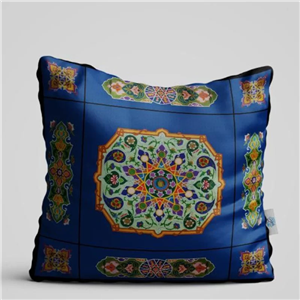 کوسن مربع طرح گل اسلیمی آبی - زمان آماده سازی 10 روز کاری