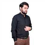 پیراهن مشکی مردانه مدل آستین بلند یقه دیپلمات کد PM11018