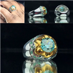 انگشتر موزانایت اصل (الماس روسی) با رکاب نقره چنگی دو رنگ دست ساز طرح گل - 