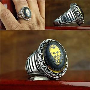 انگشتر حدید طلایی اصل با حکاکی سردار سلیمانی روی نگین - 