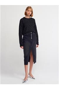 80563 دکمه جلوی شلوار جین سیاه و سفید دلوین Dilvin