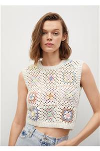 تاپ کراپ دست قلاب بافی زنانه مانگو MANGO