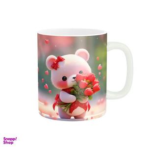 ماگ زیگورات مدل خرس ناز با دسته گل کد 3127