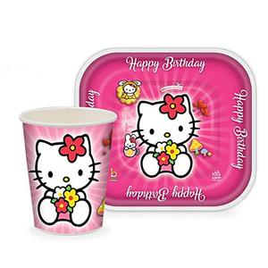 پیش دستی و لیوان یکبار مصرف طرح هلو کیتی مجموعه 40 عددی