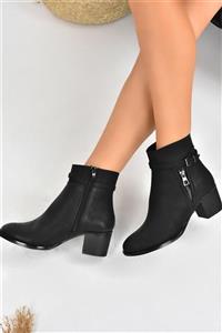 چکمه زنانه پاشنه ضخیم مشکی L674155209 فاکس شوز Fox Shoes