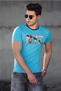 تی شرت مردانه چاپ فیروزه ای 4606 مدمکست Madmext