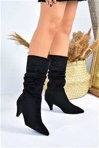 چکمه های زنانه پاشنه کوتاه جیر مشکی L404810602 فاکس شوز Fox Shoes