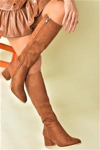 چکمه زنانه روزانه پاشنه کم جیر قهوه ای رنگ J848300102 فاکس شوز Fox Shoes