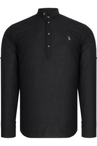 پیراهن مردانه یقه غالب  G783 - مشکی ساده دوبری Dewberry