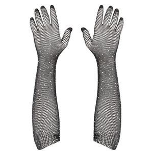 دستکش زنانه مدل توری نگینی ساق بلند