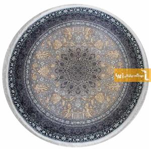 فرش ماشینی مدل گرد طرح شاهسوند زمینه نوک مدادی
