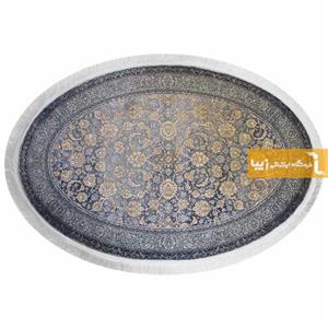 فرش ماشینی مدل بیضی طرح شاهگل زمینه ذغالی