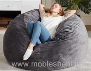 مبل شنی یا بین بگ تکنفره بزرگ مخملی طوسی