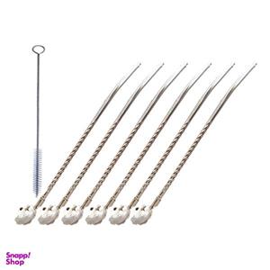 قاشق شربت خوری طرح گل استیل بسته 6 عددی به همراه برس شستشو