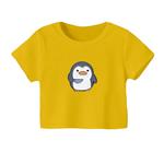 کراپ‌ تی‌شرت آستین کوتاه زنانه مدل پنگوئن عصبانی رنگ زرد