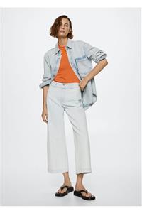 شلوار آبی سفید شده زنانه مانگو MANGO