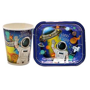 پیش دستی و لیوان یکبار مصرف مدل فضانورد مجموعه 24 عددی