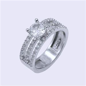 انگشتر نقره زنانه مدل سه لاین تک نگین کد 0203 -