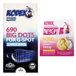 کاندوم ناچ کدکس مدل 690 Big Dots بسته 12 عددی به همراه کاندوم مدل Nobel Desire Delay بسته 3 عددی