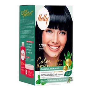 کیت رنگ مو بدون آمونیاک نلی NELLY مدل ammonia free شماره 1/00 مشکی پر کلاغی