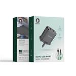 شارژر دیواری دو پورت USB با کابل تایپ سی گرین Green Dual USB port wall charger USB-A to Type-c Cable GL-WC07