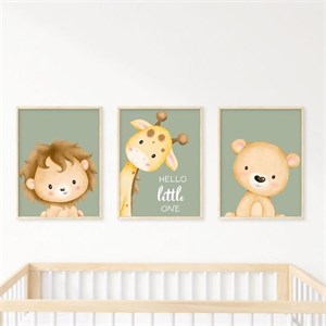 تابلو کودک و نوزاد مدل شیر و زرافه و خرس Hello little one مجموعه 3 عددی