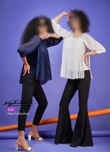 شومیز حریر پلیسه جلو بسته یقه دلبری چین دار آستین سه ربع زنانه کد 1661