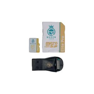 کارت حافظه Micro SDXC کوئین تک مدل Elite pro A2-V30-566X PLUS کلاس 10 استاندارد UHS-l U3 سرعت 85mbps ظرفیت 64 گیگابایت به همراه آداپتور SD و کارت خوان USB