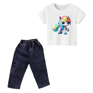 ست تی شرت و شلوارک دخترانه مدل یونیکورن کد 29 رنگ سفید