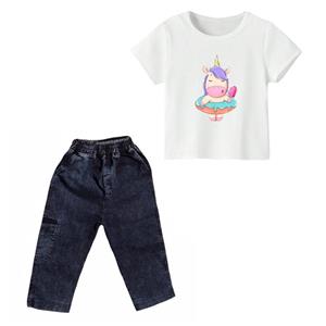 ست تی شرت و شلوارک دخترانه مدل یونیکورن کد 30 رنگ سفید